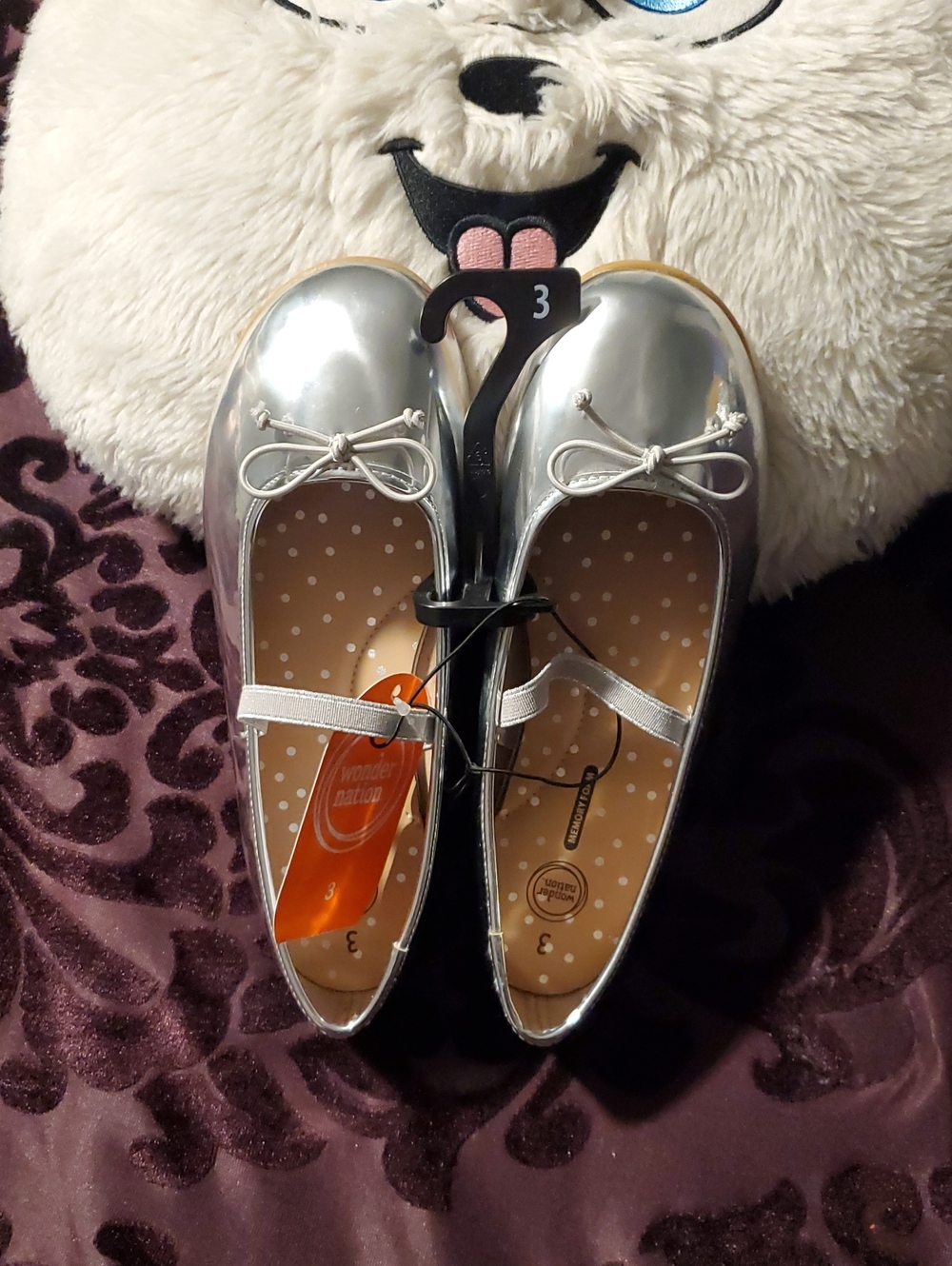 wonder nation Silver Girls Flats with Polka Dot Insole